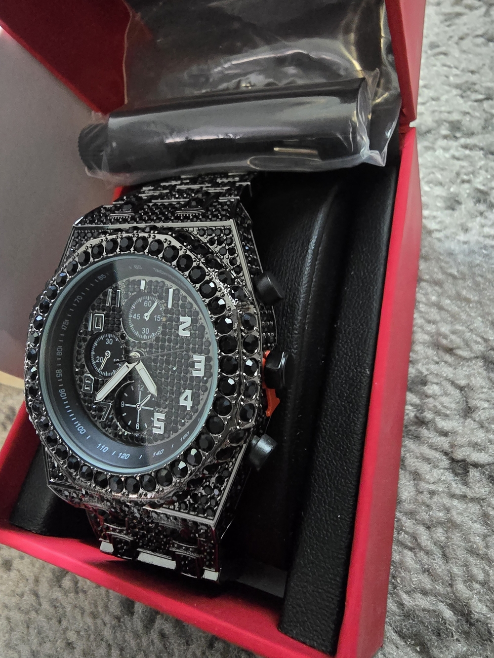 Men's Black Crystal Chronograph Watch - Unbranded